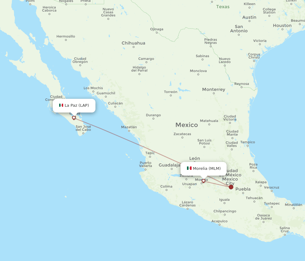 Flights from Morelia to La Paz, MLM to LAP Flight Routes