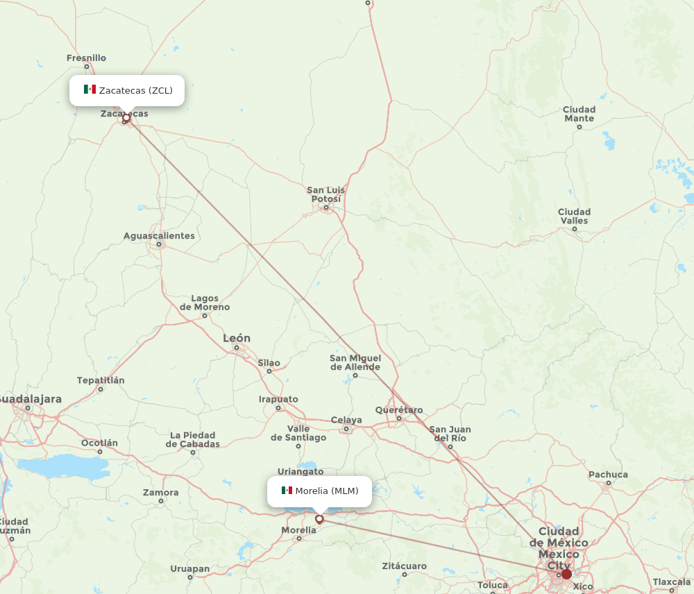 Flights from Morelia to Zacatecas, MLM to ZCL Flight Routes