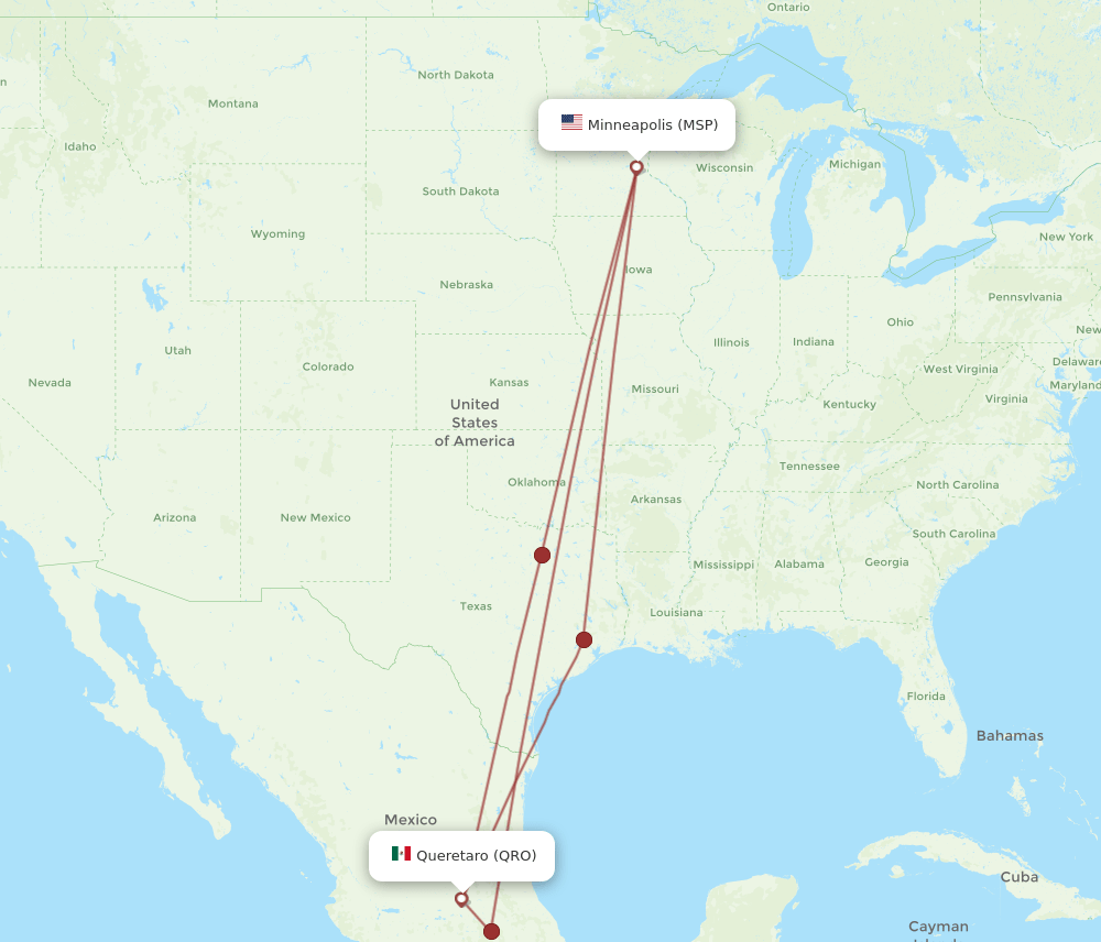 Flights from Minneapolis to Queretaro, MSP to QRO Flight Routes
