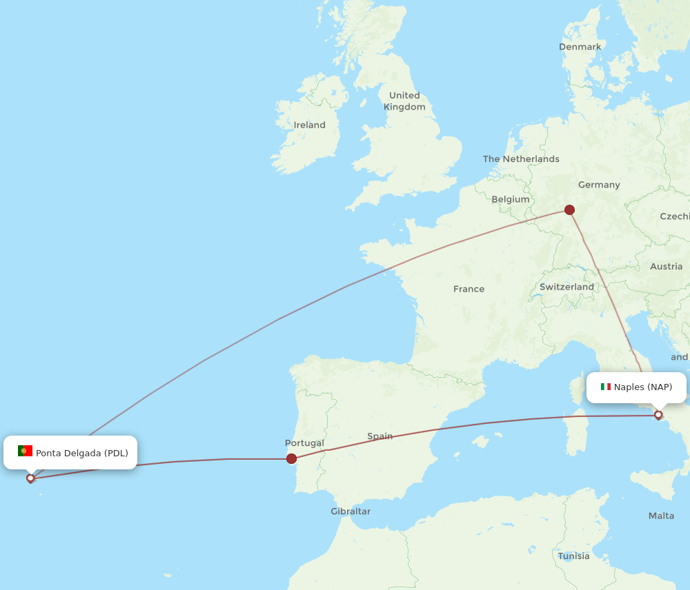 Flights from Naples to Ponta Delgada (Azores), NAP to PDL Flight Routes