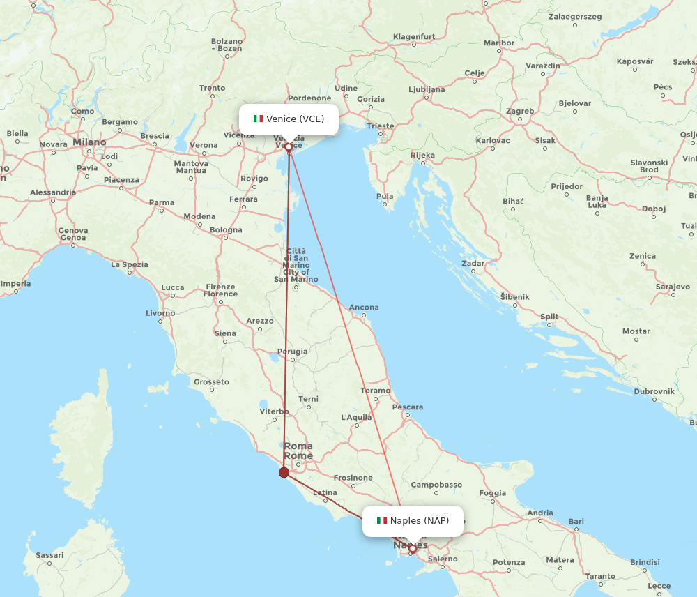 All flight routes from Naples to Venice, NAP to VCE Flight Routes