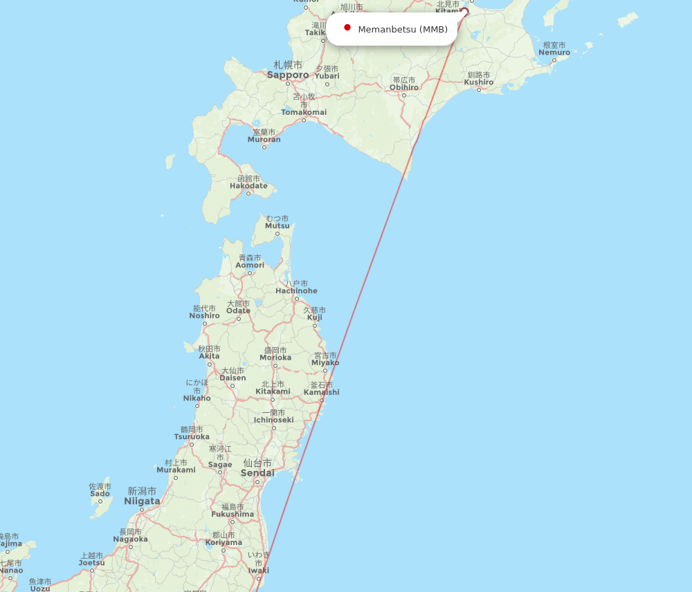 All flight routes from Tokyo to Memanbetsu, NRT to MMB Flight Routes
