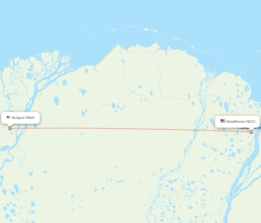 Flights from Nuiqsut to Prudhoe Bay/Deadhorse, NUI to SCC Flight Routes