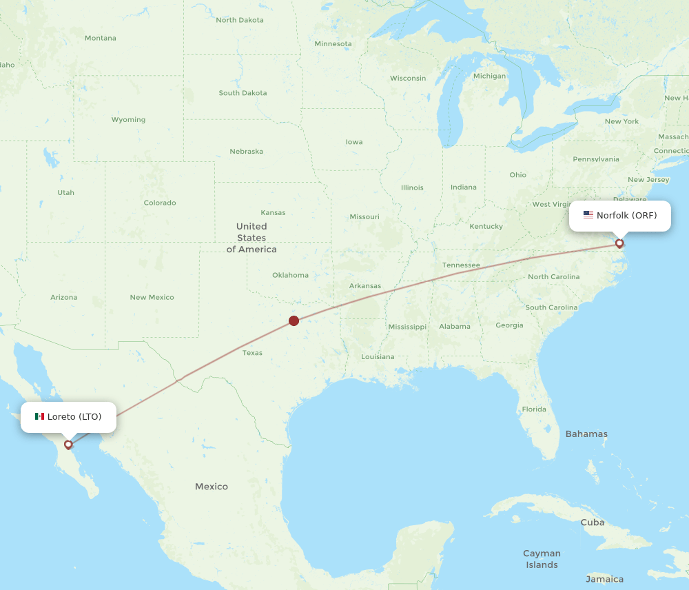 All flight routes from Norfolk to Loreto, ORF to LTO Flight Routes