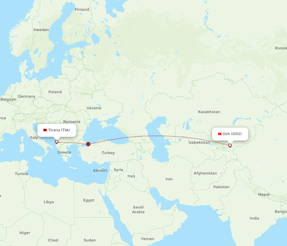 Flights from Tirana to Osh, TIA to OSS Flight Routes