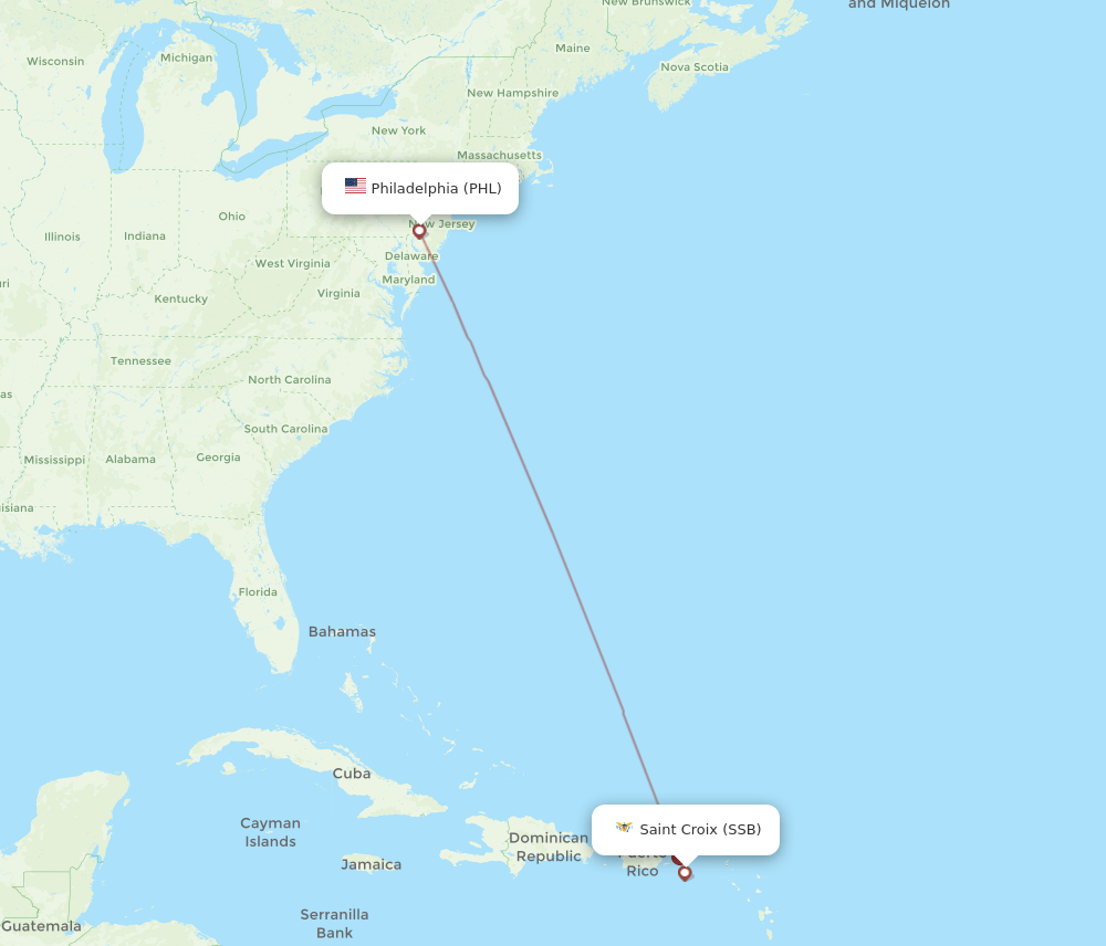 Flights from Philadelphia to Saint Croix, PHL to SSB Flight Routes