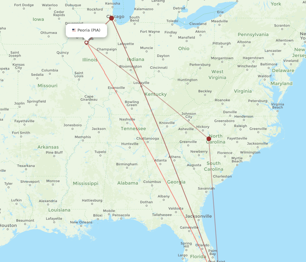 Flights from Peoria to Fort Lauderdale, PIA to FLL Flight Routes