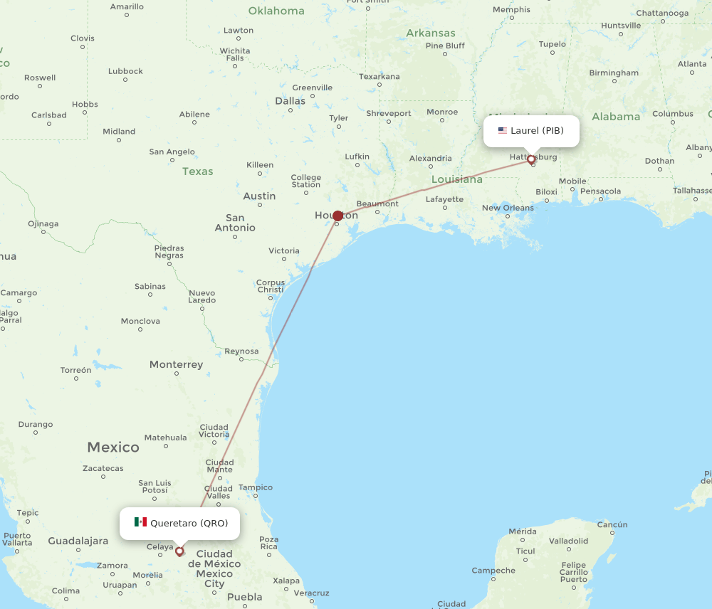All flight routes from Laurel to Queretaro, PIB to QRO Flight Routes