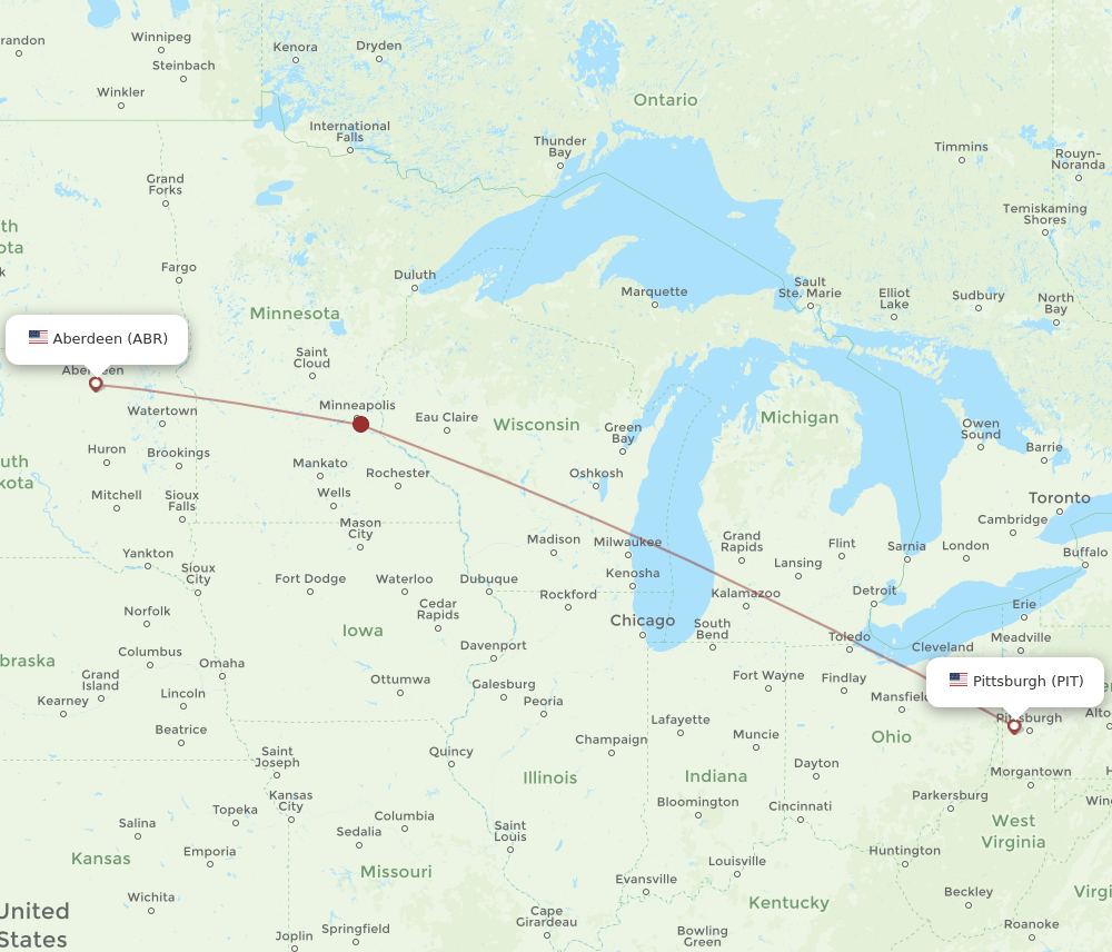 Flights from Pittsburgh to Aberdeen, PIT to ABR Flight Routes