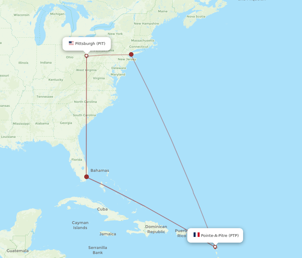 Flights from Pittsburgh to PointeaPitre, PIT to PTP Flight Routes
