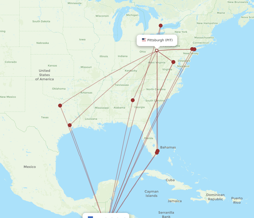 Flights from Pittsburgh to San Salvador, PIT to SAL Flight Routes