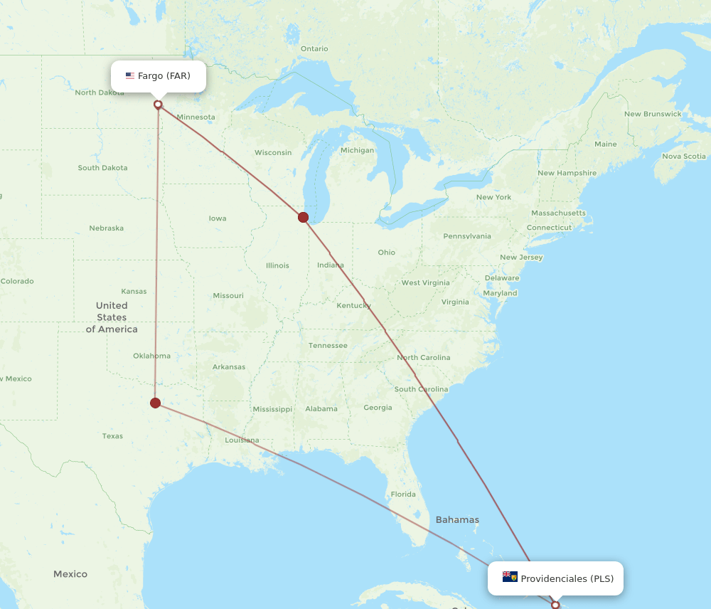 Flights from Providenciales to Fargo, PLS to FAR Flight Routes