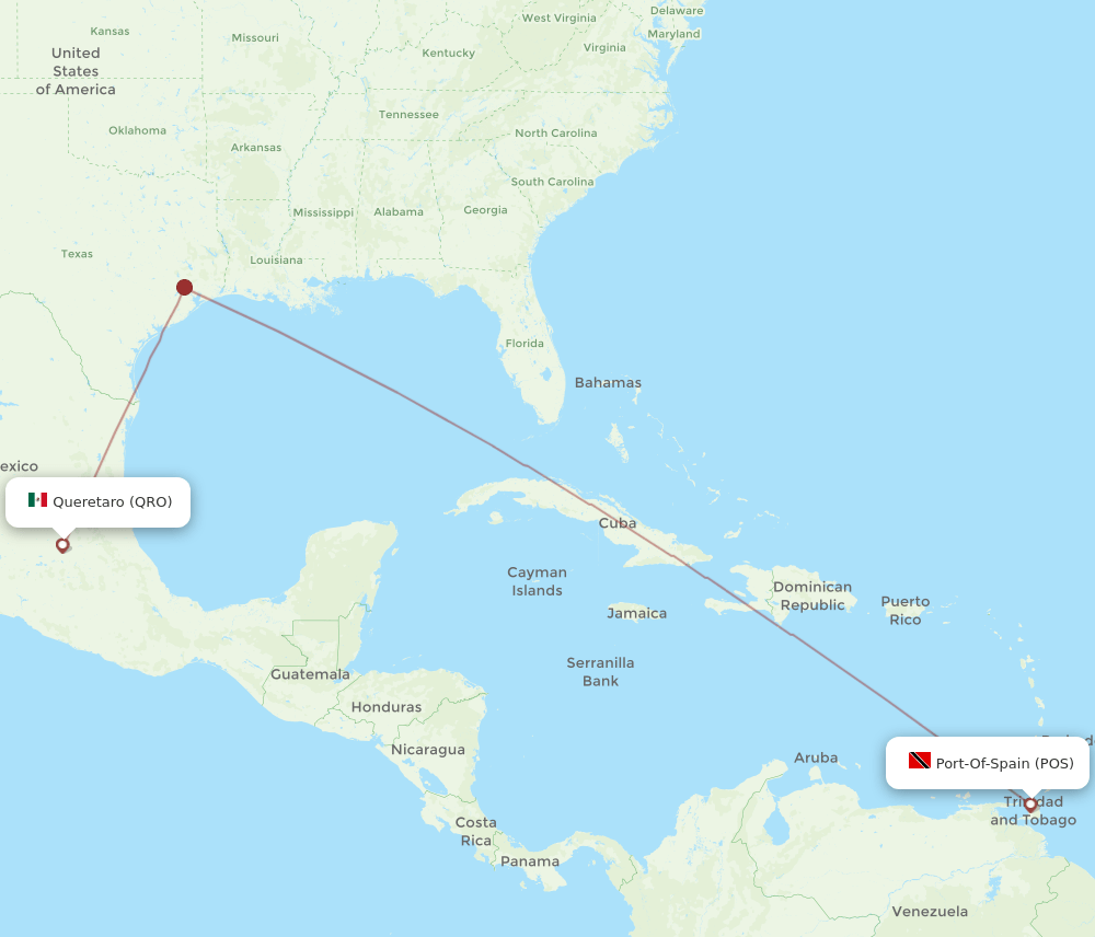 Flights from Port Of Spain to Queretaro, POS to QRO Flight Routes