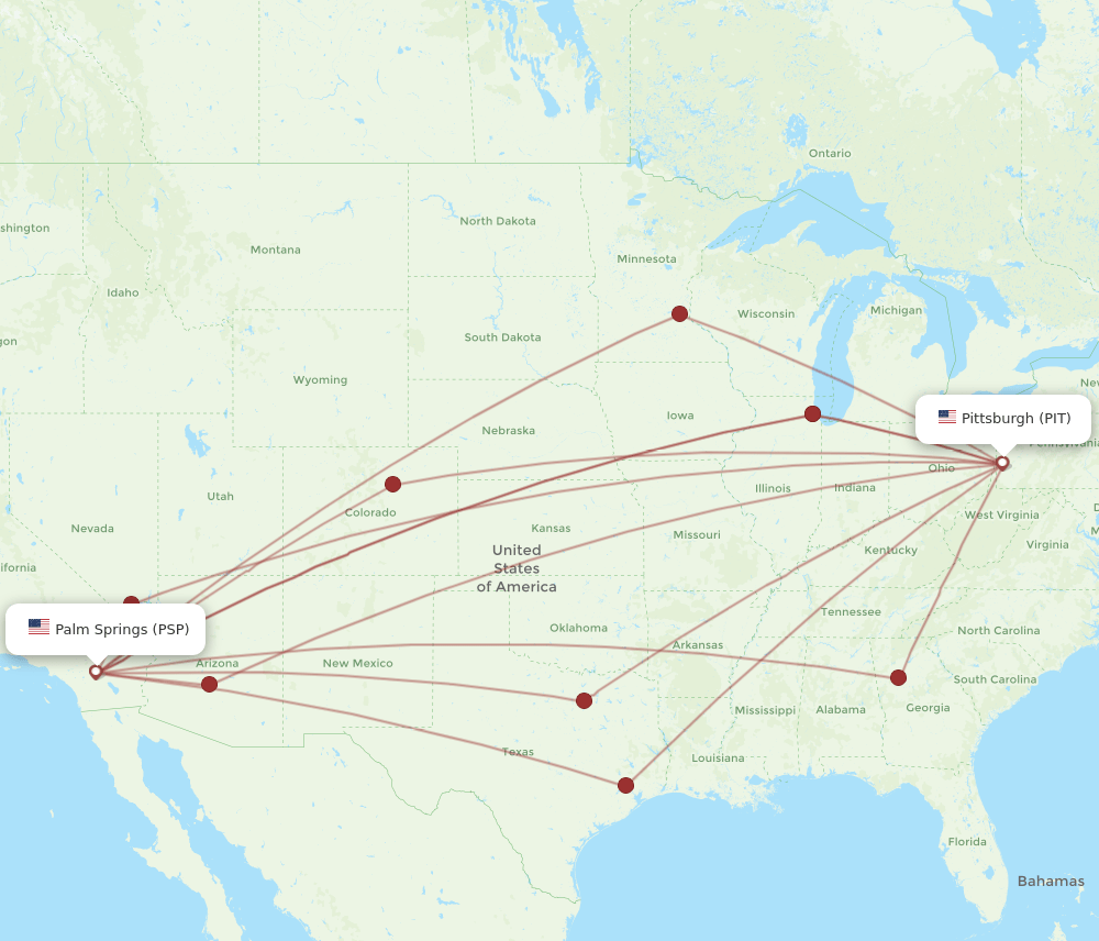 Flights from Palm Springs to Pittsburgh, PSP to PIT Flight Routes
