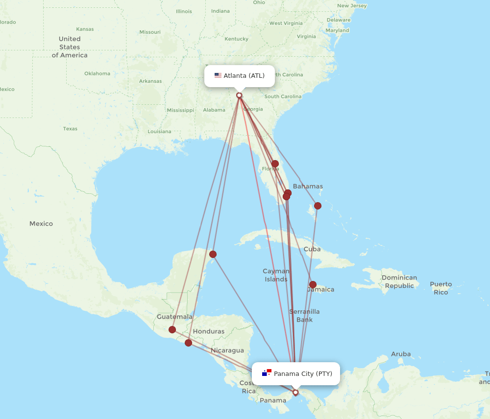Flights from Panama City to Atlanta, PTY to ATL Flight Routes