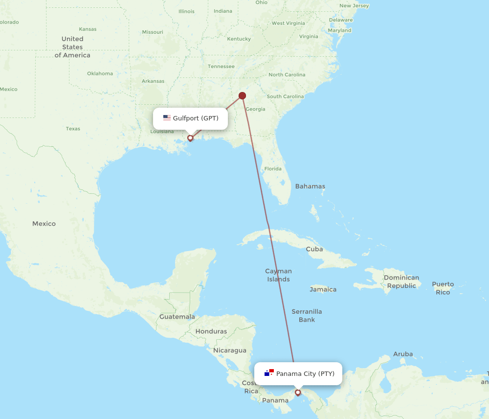 Flights from Panama City to Gulfport, PTY to GPT Flight Routes