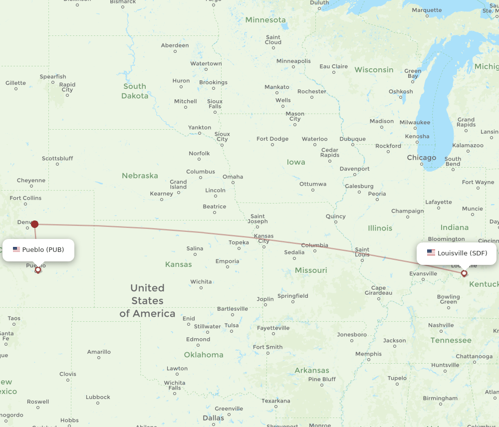 All flight routes from Pueblo to Louisville, PUB to SDF Flight Routes