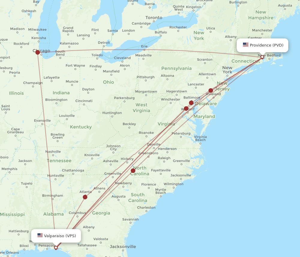 Flights from Providence to Fort Walton Beach, PVD to VPS Flight Routes