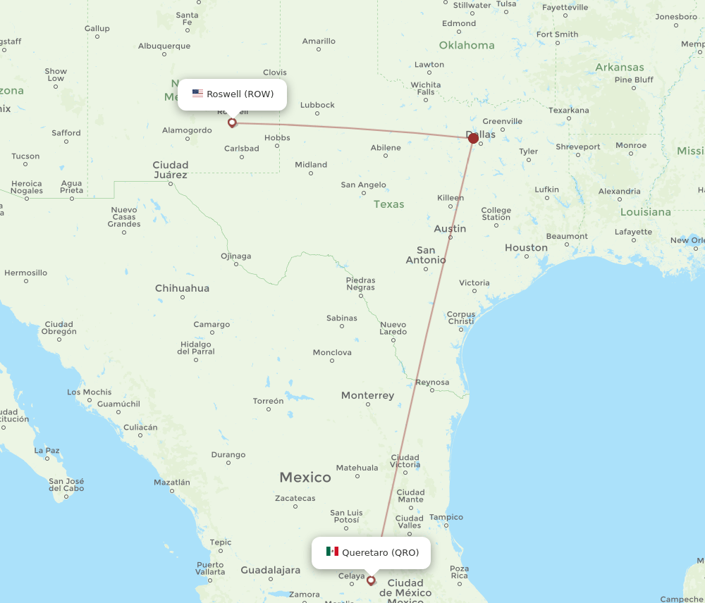 All flight routes from Queretaro to Roswell, QRO to ROW Flight Routes