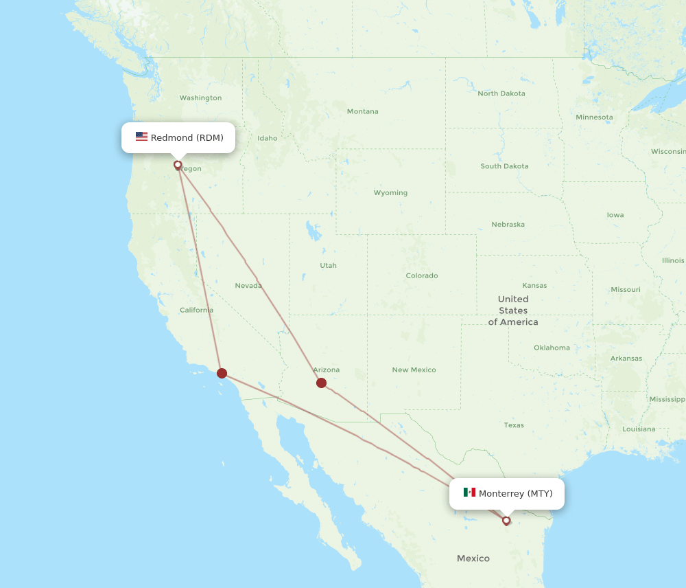 Flights from Redmond to Monterrey, RDM to MTY Flight Routes