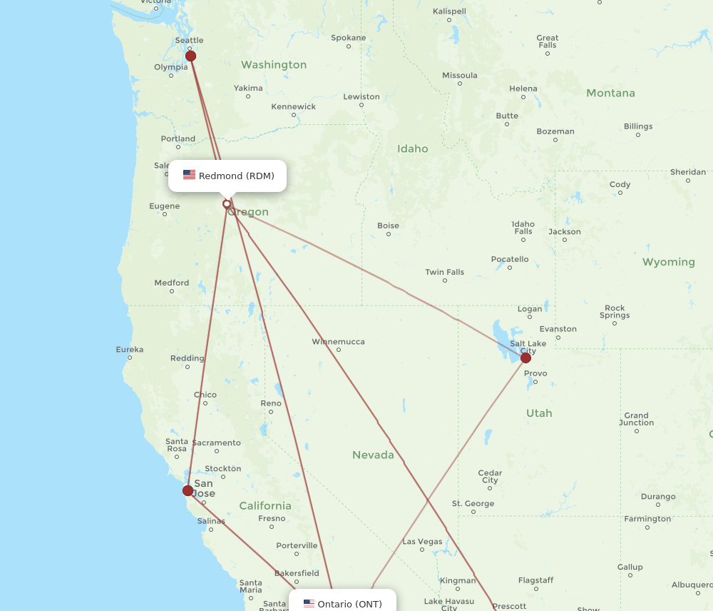 All flight routes from Redmond to Ontario, RDM to ONT Flight Routes