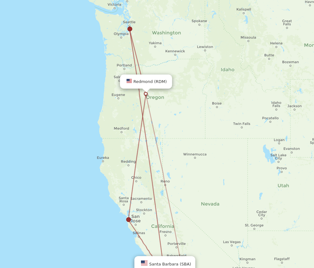 All flight routes from Redmond to Santa Barbara, RDM to SBA Flight Routes