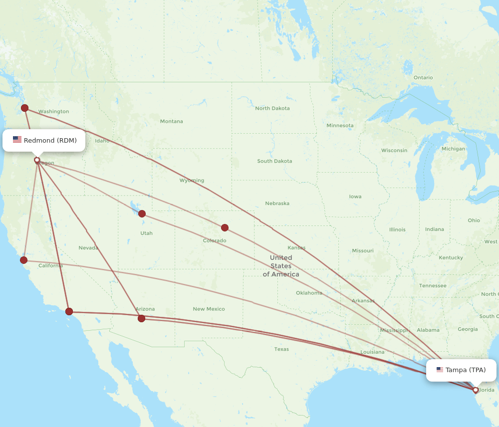 Flights from Redmond to Tampa, RDM to TPA Flight Routes
