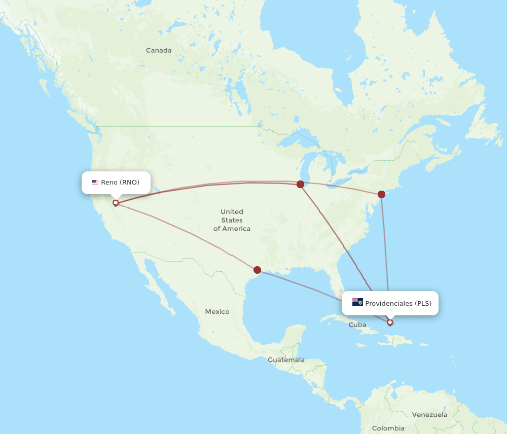 Flights from Reno to Providenciales, RNO to PLS Flight Routes