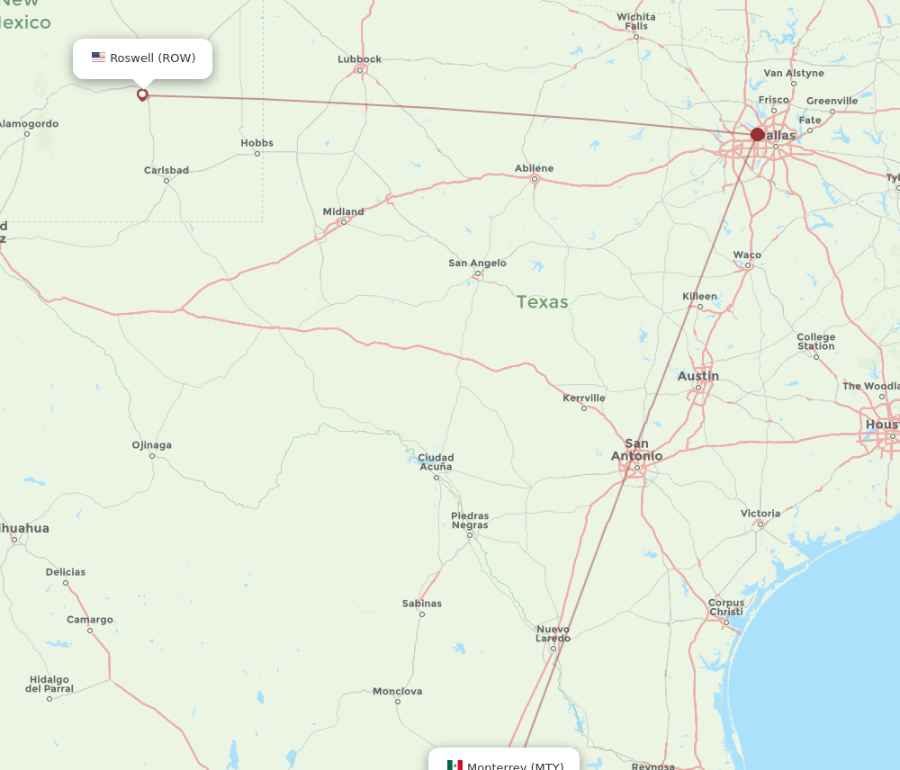 Flights from Roswell to Monterrey, ROW to MTY Flight Routes
