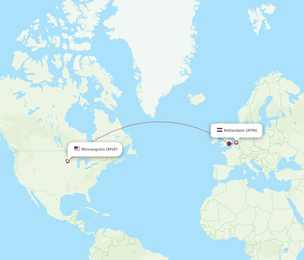All flight routes from Rotterdam to Minneapolis, RTM to MSP Flight Routes