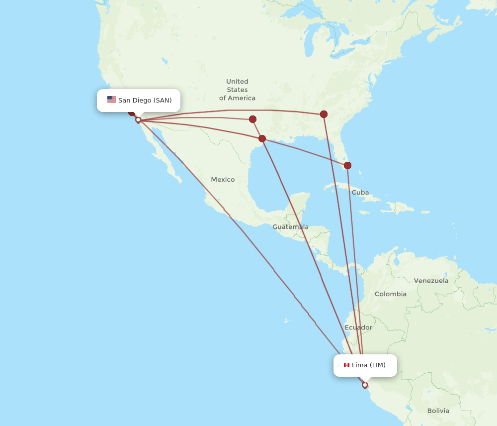 Flights from San Diego to Lima, SAN to LIM Flight Routes