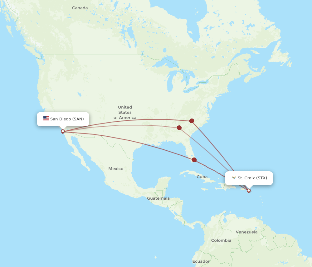 Flights from San Diego to Saint Croix, SAN to STX Flight Routes