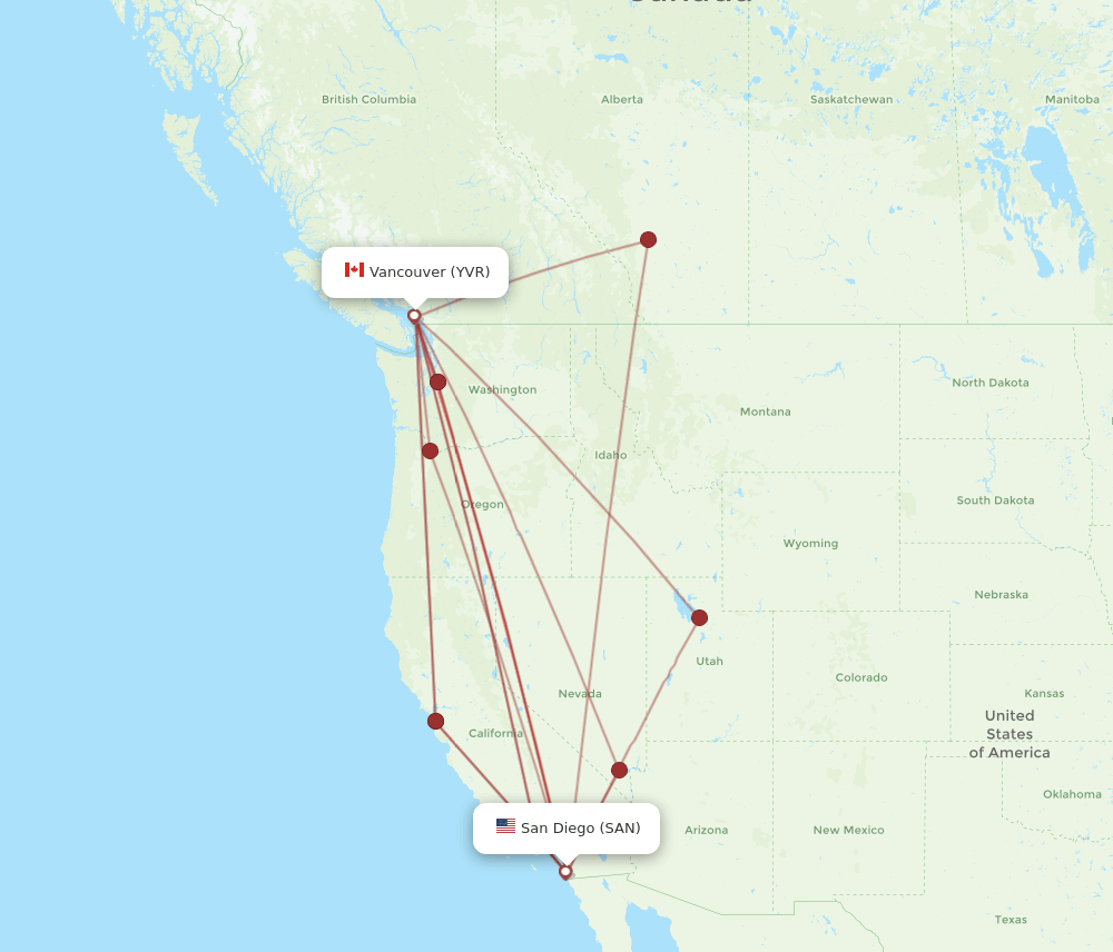 All flight routes from San Diego to Vancouver, SAN to YVR Flight Routes