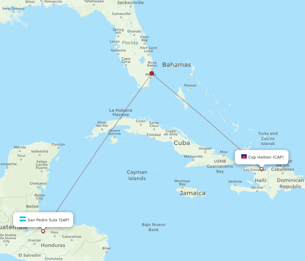 Flights from San Pedro Sula to Cap Haitien, SAP to CAP Flight Routes