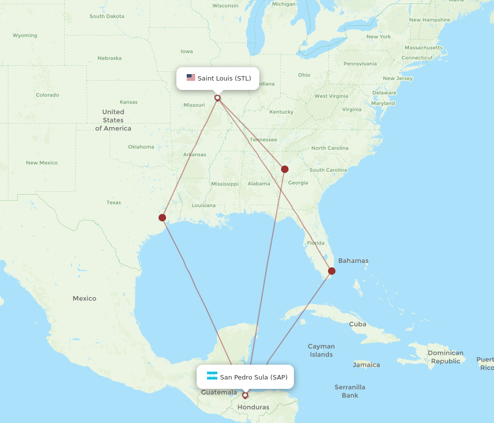 Flights from San Pedro Sula to Saint Louis, SAP to STL Flight Routes