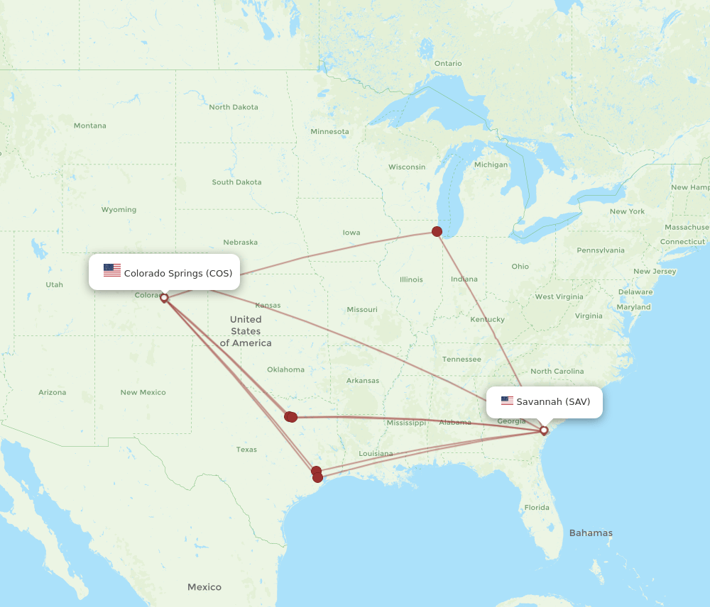 Flights from Savannah to Colorado Springs, SAV to COS Flight Routes