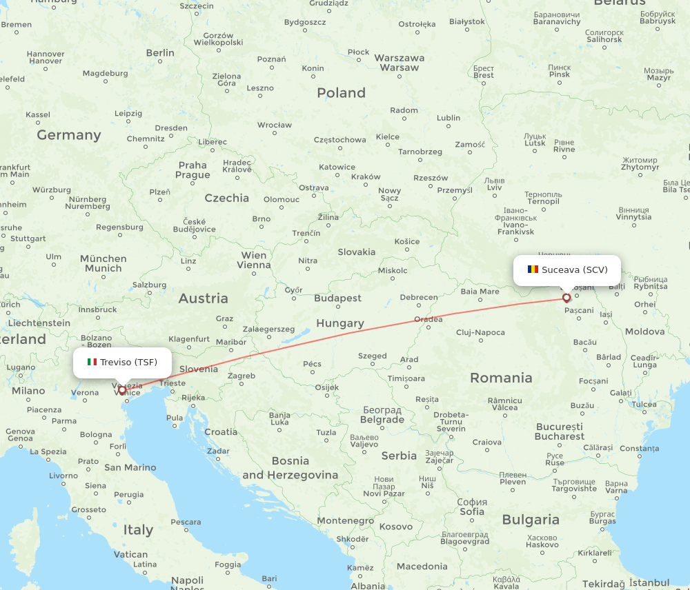 Flights from Suceava to Venice, SCV to TSF Flight Routes