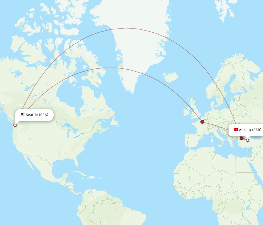 All flight routes from Seattle to Ankara, SEA to ESB Flight Routes