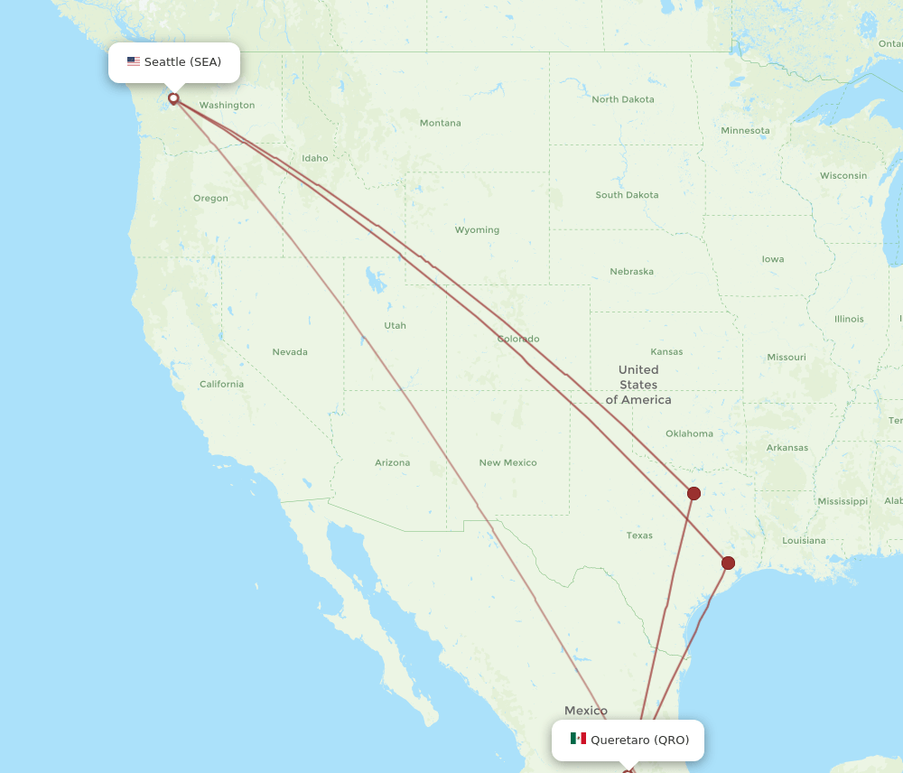 All flight routes from Seattle to Queretaro, SEA to QRO Flight Routes