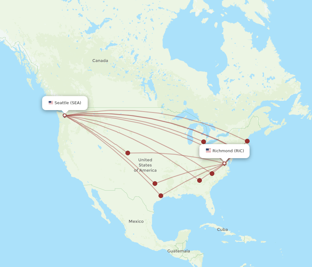 All flight routes from Seattle to Richmond, SEA to RIC Flight Routes