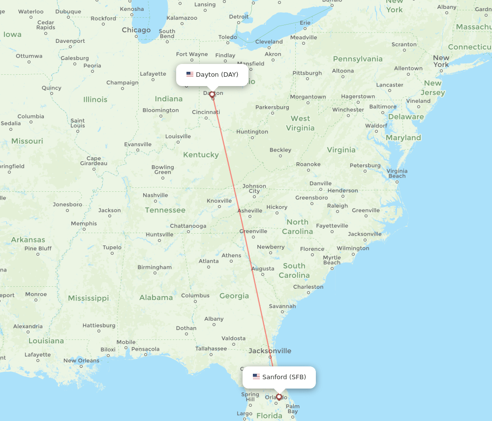 Flights from Orlando to Dayton, SFB to DAY Flight Routes