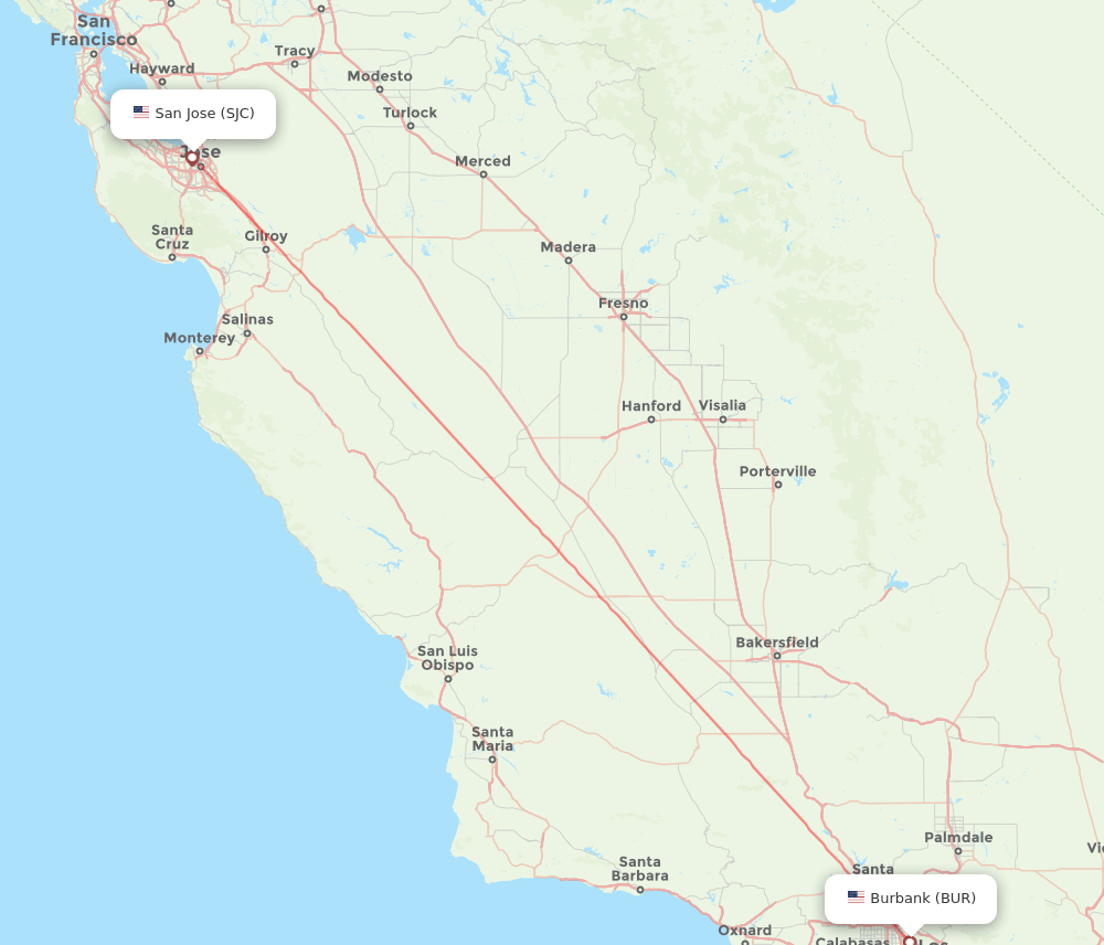 Flights from San Jose to Burbank, SJC to BUR Flight Routes