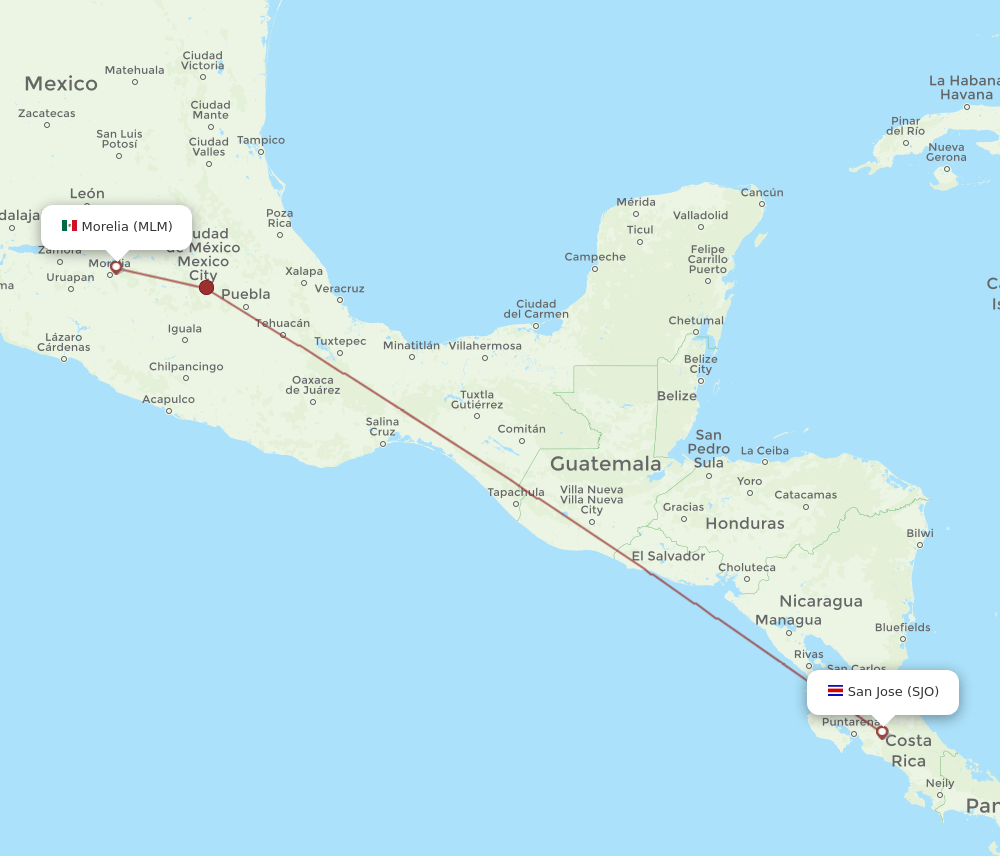 Flights from San Jose to Morelia, SJO to MLM Flight Routes