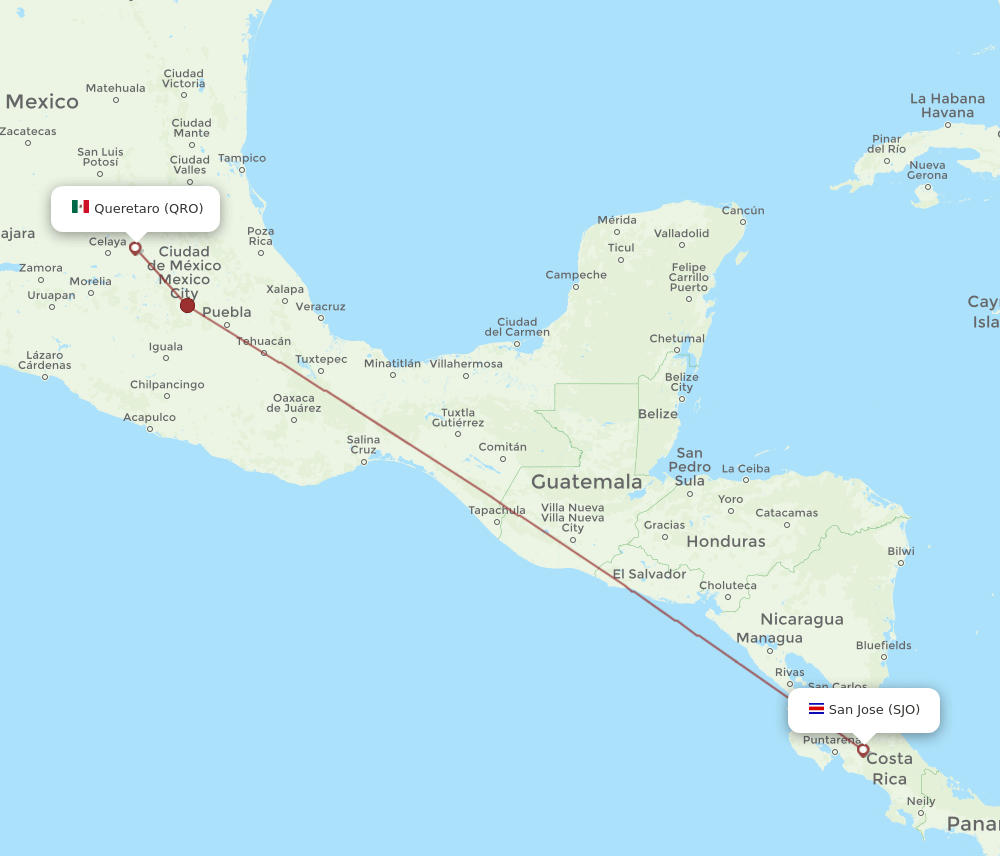 All flight routes from San Jose to Queretaro, SJO to QRO Flight Routes
