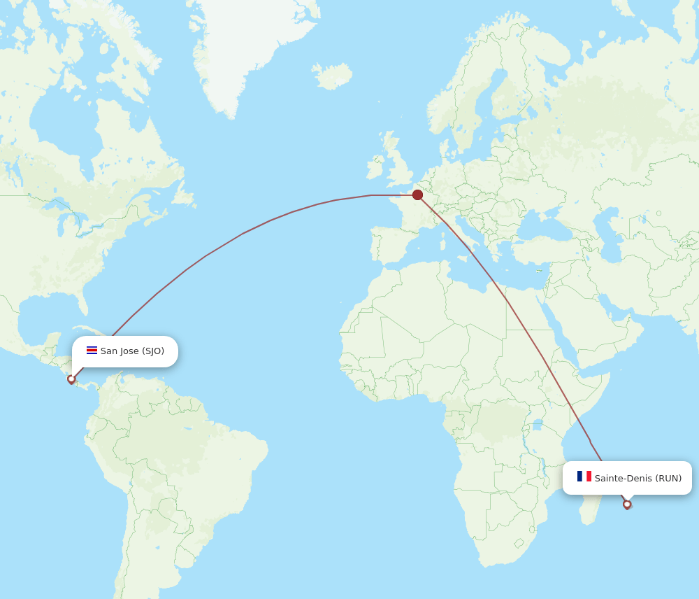 Flights from San Jose to Saint Denis de la Reunion, SJO to RUN Flight