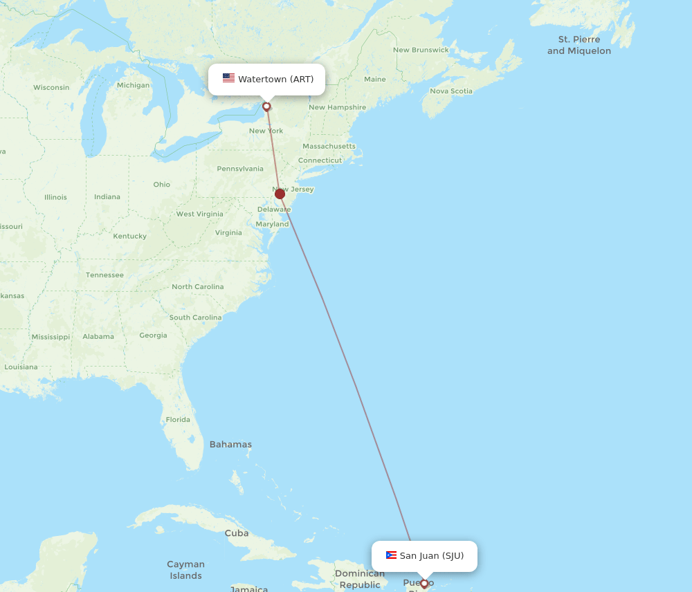 Flights from San Juan to Watertown, SJU to ART Flight Routes
