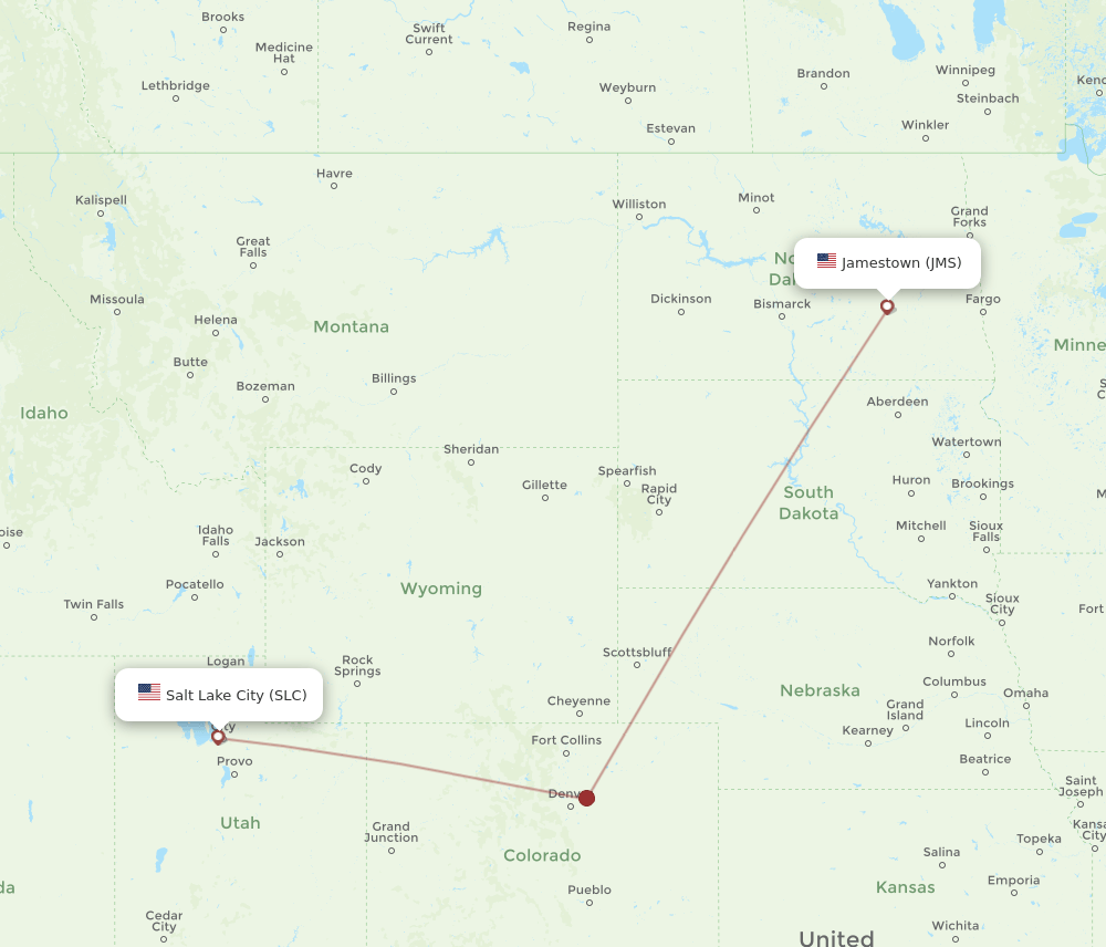 Flights from Salt Lake City to Jamestown, SLC to JMS Flight Routes