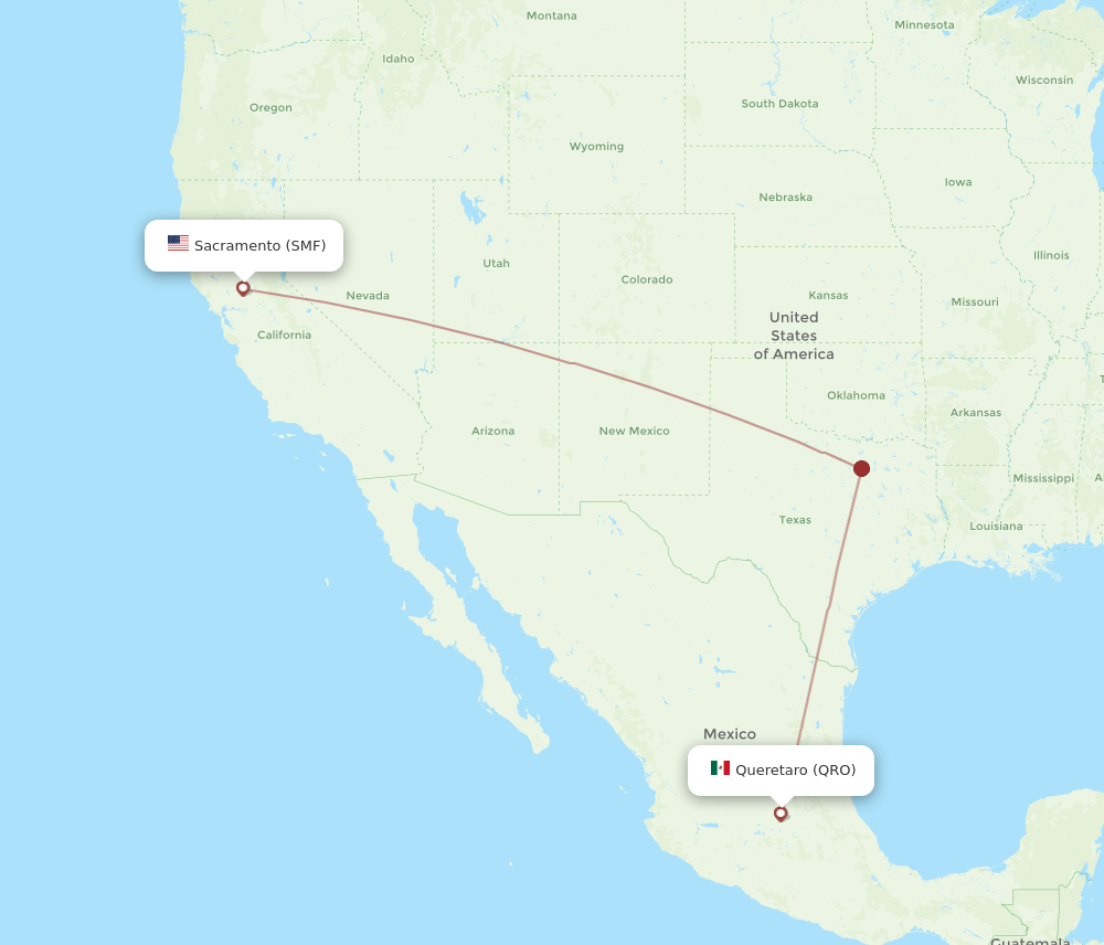 All flight routes from Sacramento to Queretaro, SMF to QRO Flight Routes