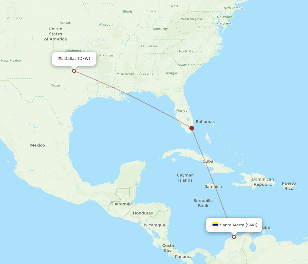All flight routes from Santa Marta to Dallas, SMR to DFW Flight Routes