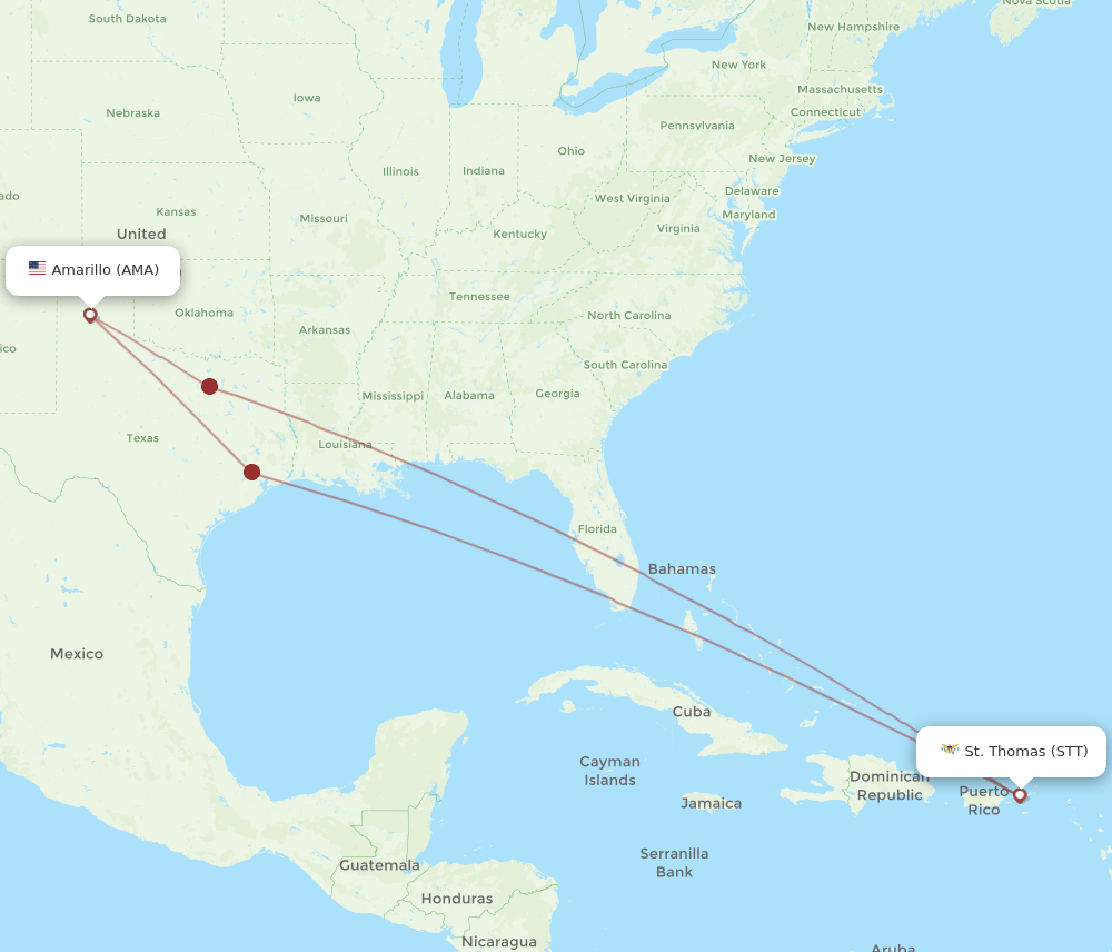 Flights from Saint Thomas to Amarillo, STT to AMA Flight Routes